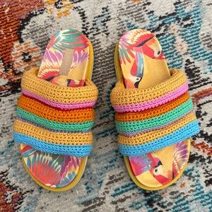 Farm Rio Crochet Colorful Slides Size 8
